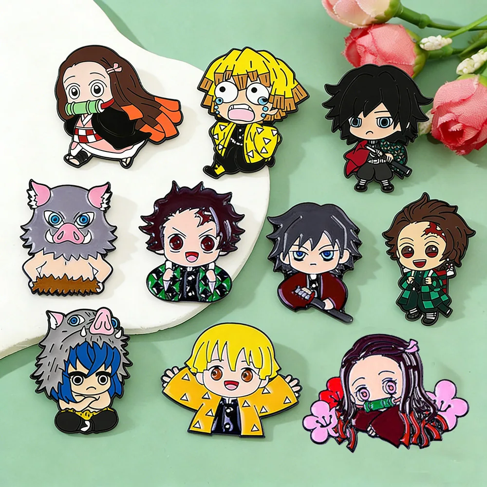10 Stück Anime Demon Slayer Cosplay Broschen, Niedliche Charaktere Zenitsu Nezuko Tanjiro Inosuke Emaille-Anstecknadeln, Schmuckgeschenke