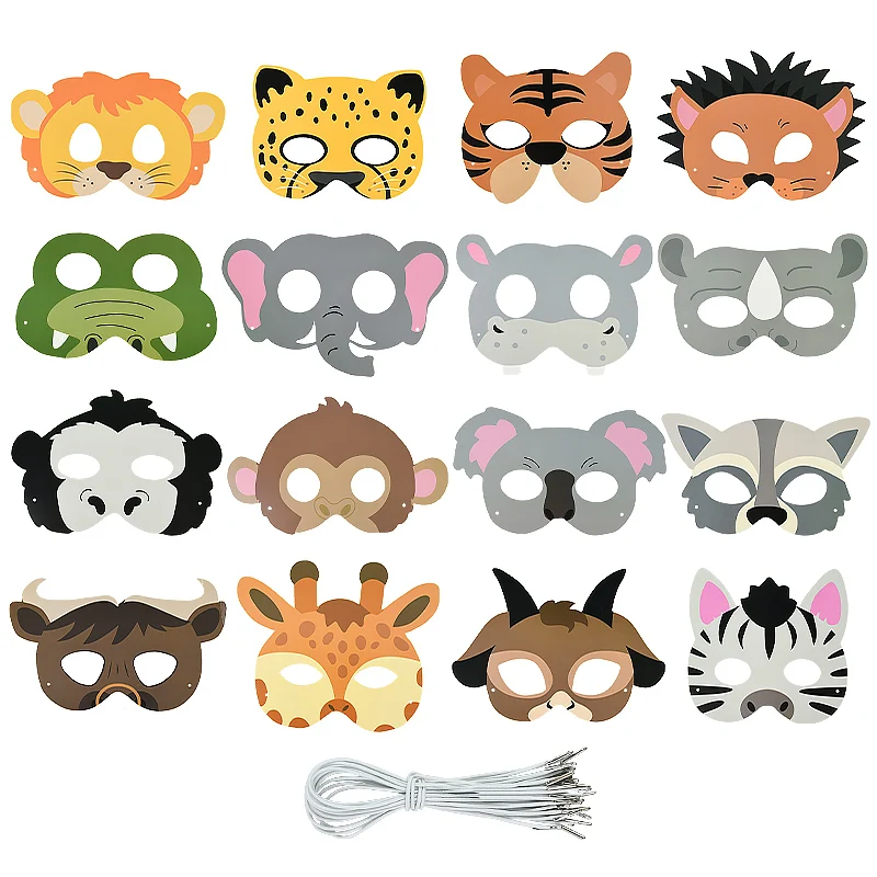 16 Pieces Jungle Animal Masks Tiger Lion Animal Mask for Kids Party Favors Jungle Safari Theme Birthday Dress Up Party Supplies