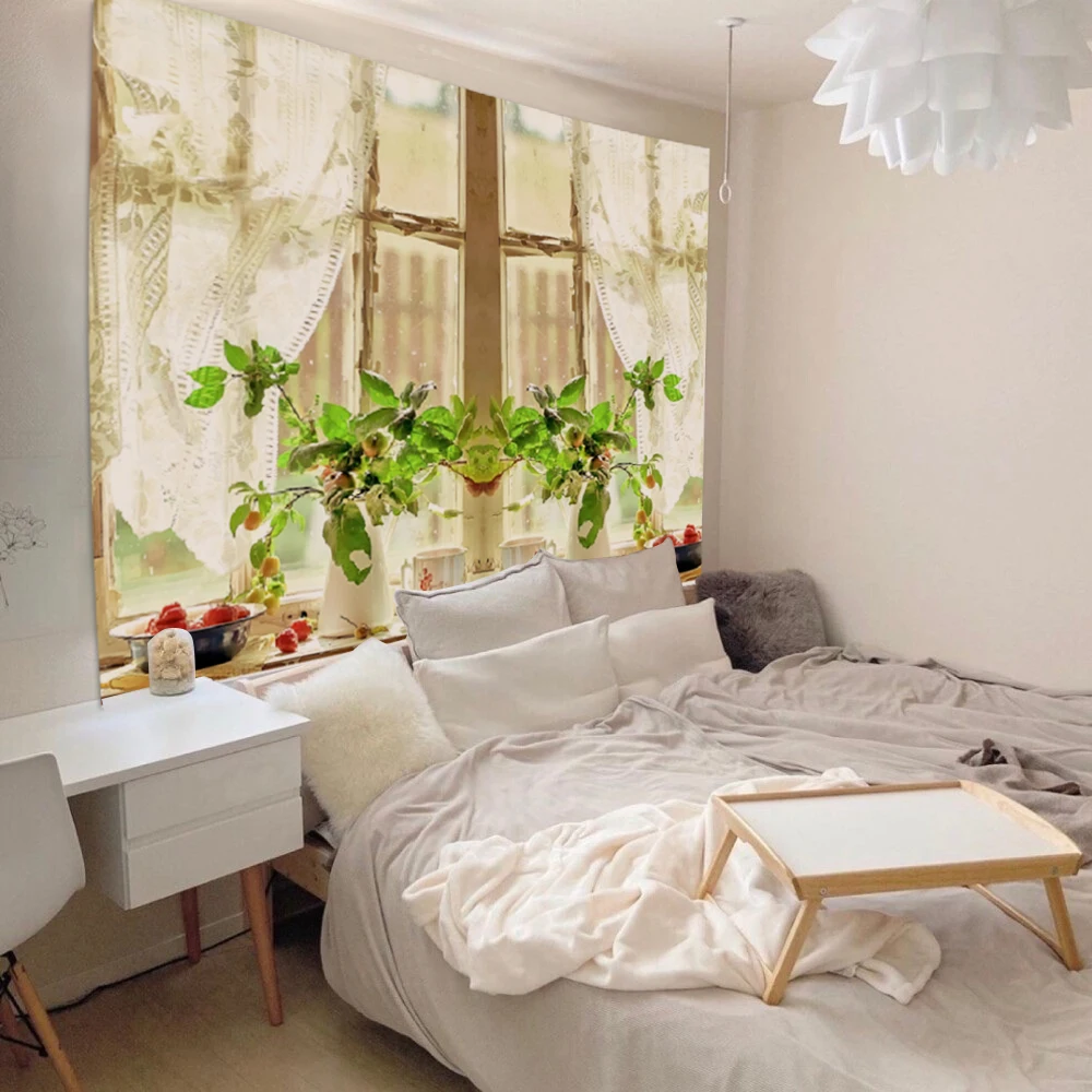 japanese room decor Cute hand drawn illustration rabbit anime tapestry Teen indie bedroom decoration macrame wall hanging mural