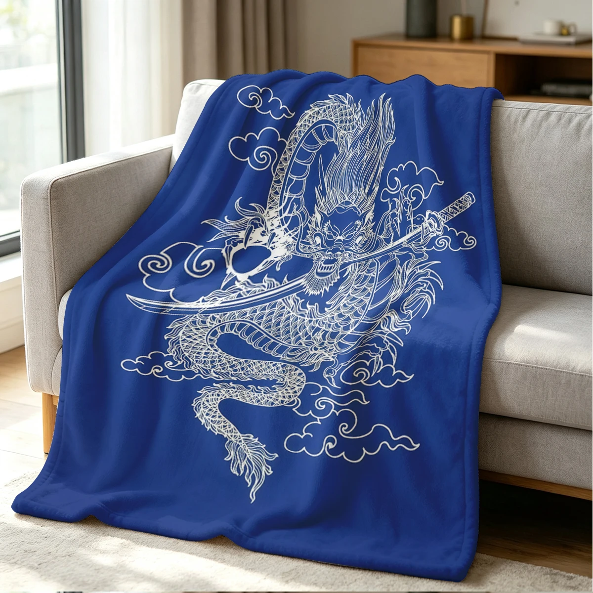 Dragon Blade Blanket Soft Cozy Throw for Sofa Bed Festive Holiday Decor Gift for Kids and Adults,Lightweight and Warm