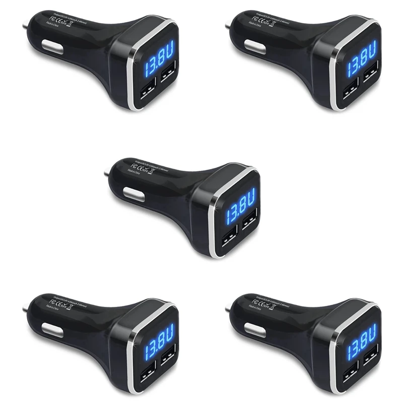 5X Car Charger Volt Meter Car Battery Monitor With LED Voltage & Amps Display, For Iphone 11 / Xs ,Galaxy S20 / S10