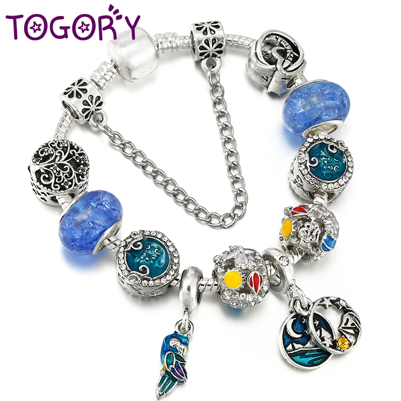 TOGORY Spring Styles Charm Bracelet With Woodpecker Pendant Bracelets Bangles For Women Kids Spring Jewelry Gift Dropshipping