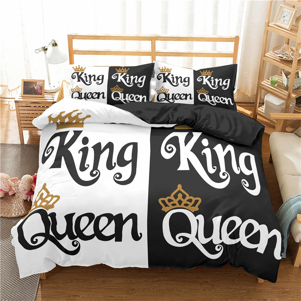 Cute Cat Queen 3Pcs Full Size Luxury Black Modern Geometric  Duvet Cover Bedding Linen Set Bedspread For a Child 200x200 240x220