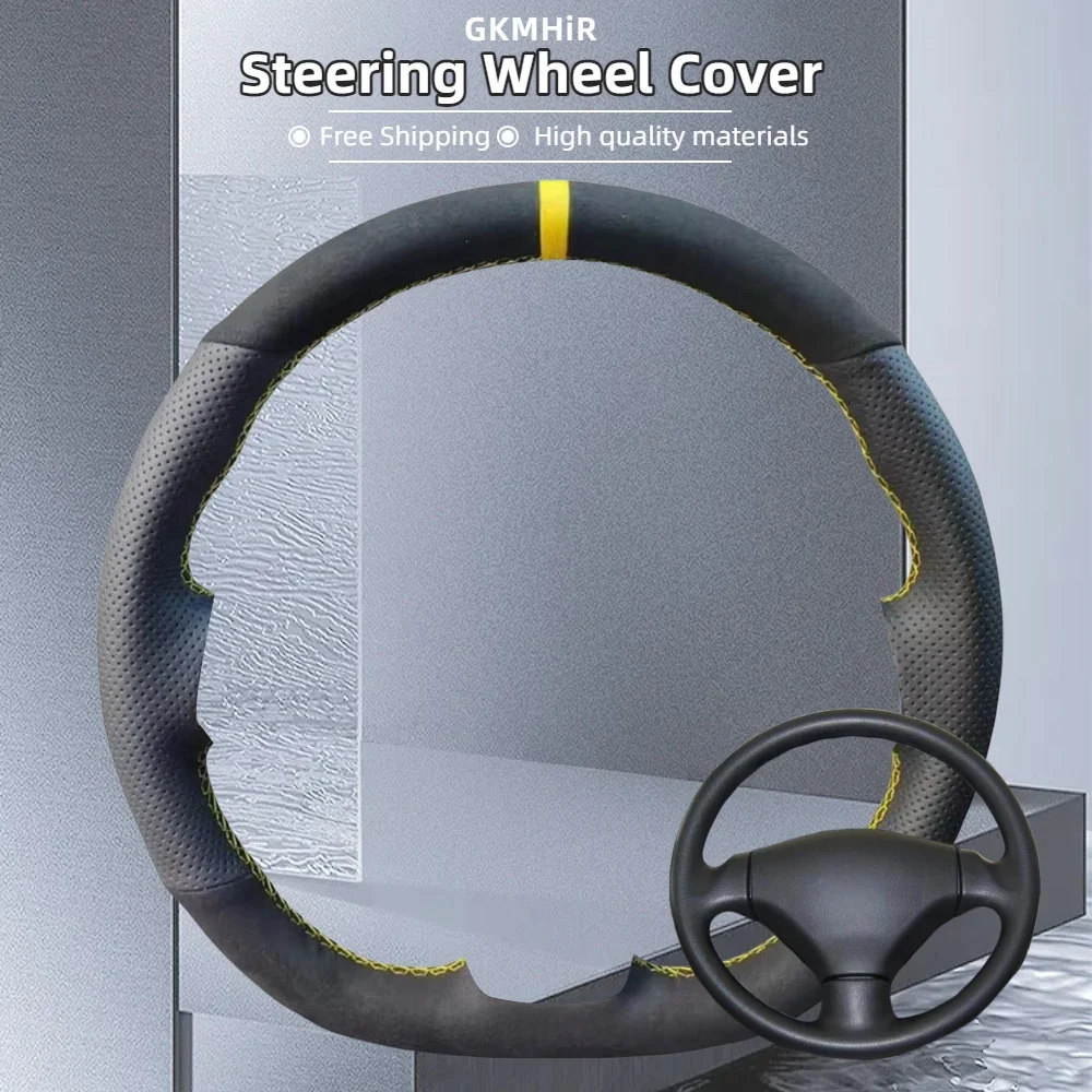 Personalización negro protector para volante de coche accesorios costura a mano cuero de gamuza para Peugeot 206 1998-2005 206 SW 2003-2005