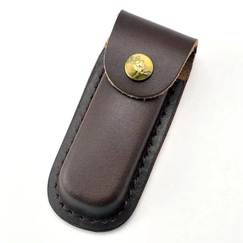 Cowhide Scabbard 12.5cm Folding Pocket Knife Sheath Camping Holster Belt Buckle Secure Fit Practical