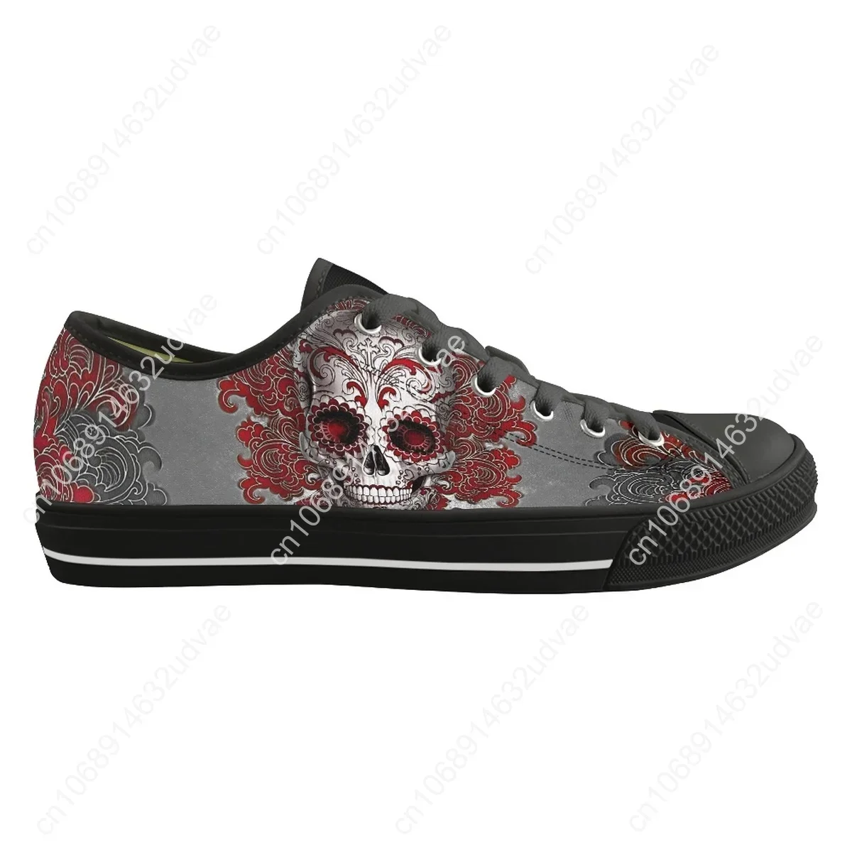 Gotische Schedelprint Met Veters Gevulkaniseerde Schoenen Ademende Casual Dames Canvas Platte Schoenen Tiener Fitness Licht Hardloopsneakers