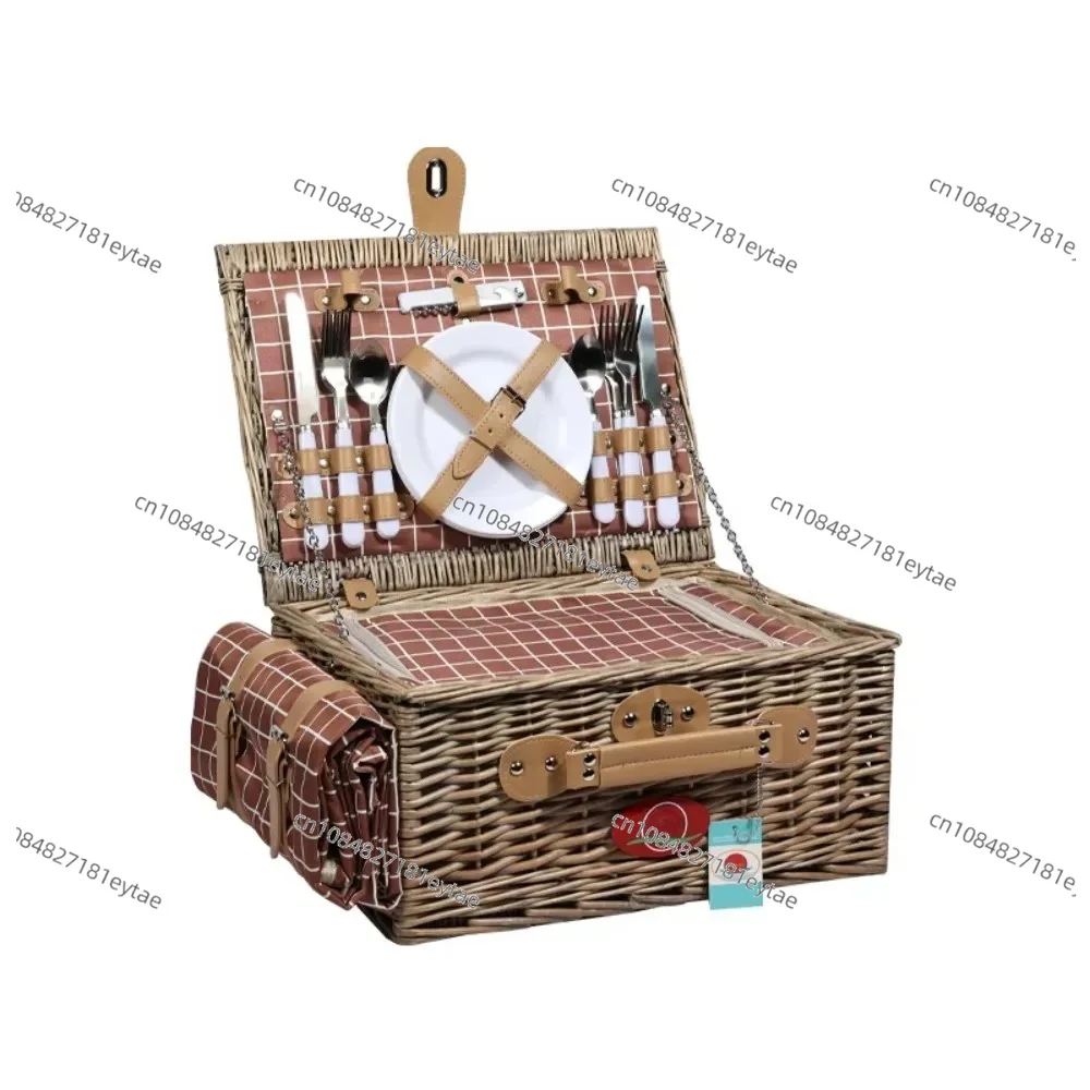 Handmade Wicker Picnic Cooler Basket Set with 4 Covers Outdoor Storage view 2