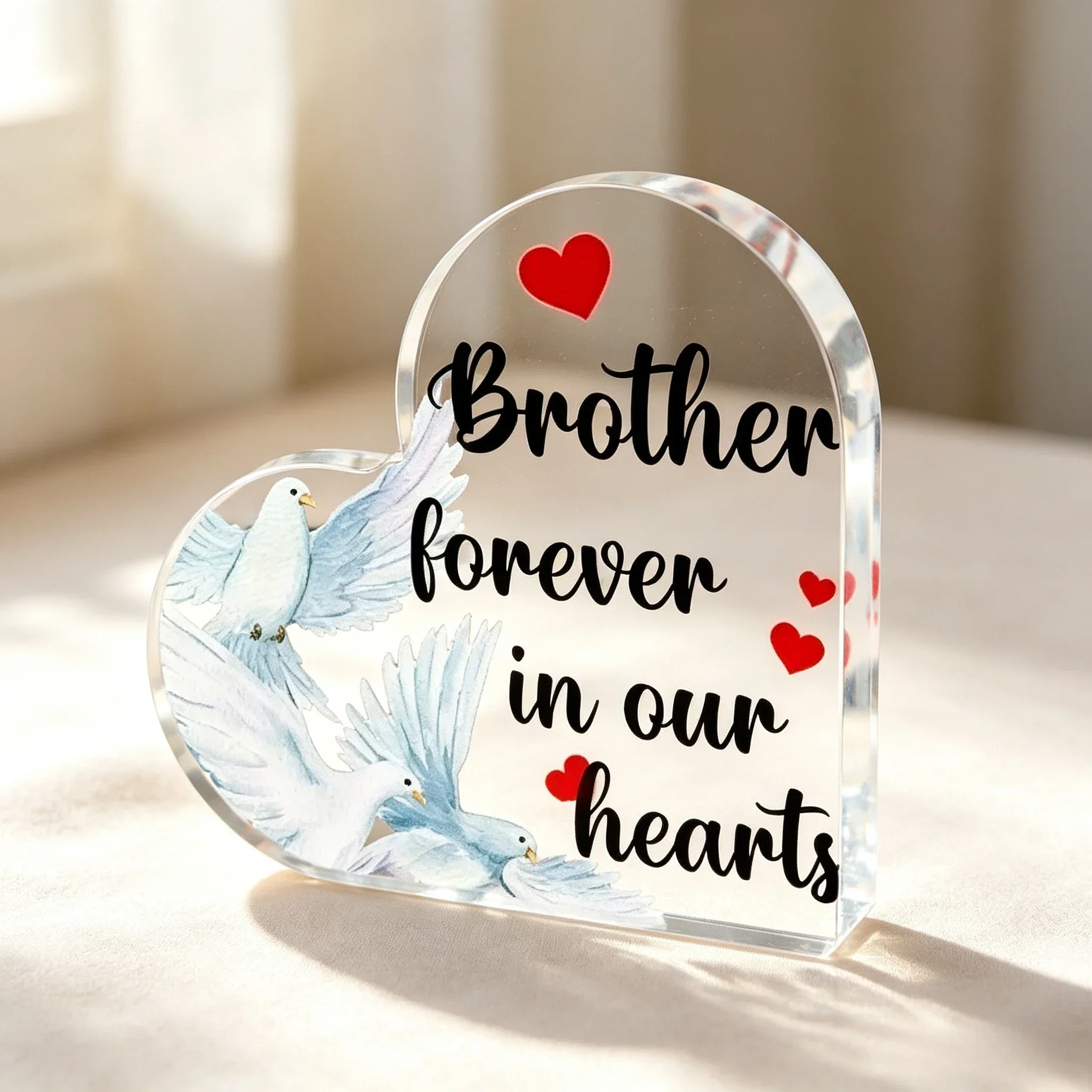 Brother Forever In Our Hearts White Dove Arch Acrylic Plaque Memorial Desktop Keepsake