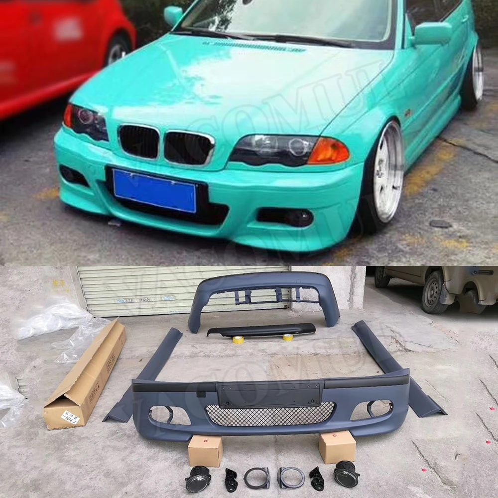 Car Body Kit PP Unpainted Front Bumper Rear bumper Side Skirts Aprons For BMW E46 M3 Style Bodykit Cover Car modify accessories