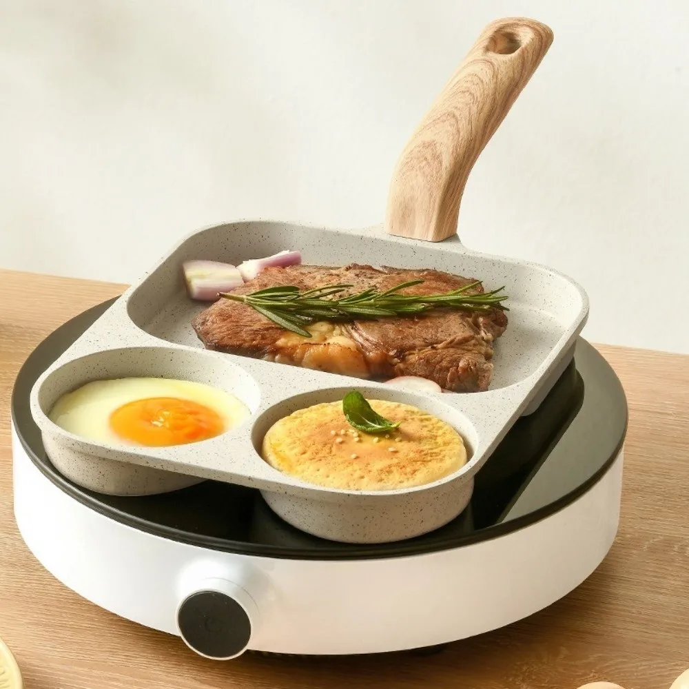 

Steak Pot 3 in1 Breakfast Frying Pan Multi-Section Anti Scalding Egg Frying Pan Non Stick Compact Cookware Breakfast Preparation
