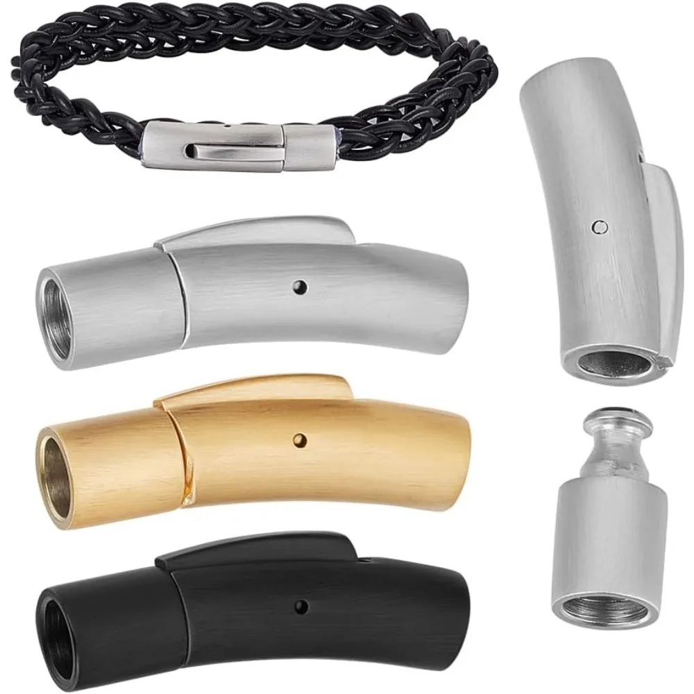 

3 Sets 3 Colors Bayonet Clasp 304 Stainless Steel Bayonet Necklace Clasps with Push Button Column Clasp 5mm Hole Cord Column