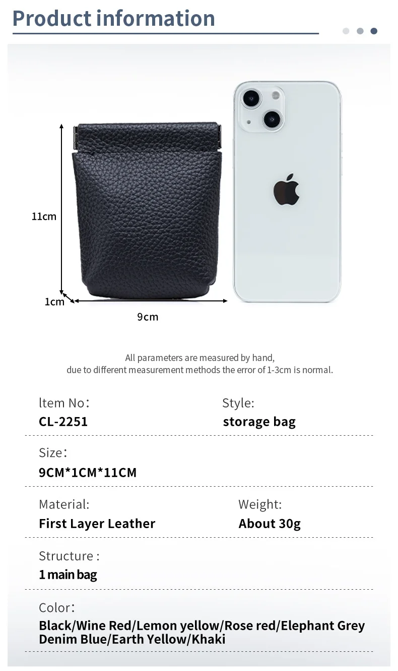 Echtes Leder Mini Kieselstein Geldbörse Brieftasche Schlüssel Tasche Tragbare Kopfhörer Schrapnell Lagerung Lippenstift Karte Halter Beutel Männer Frauen – Detail 2