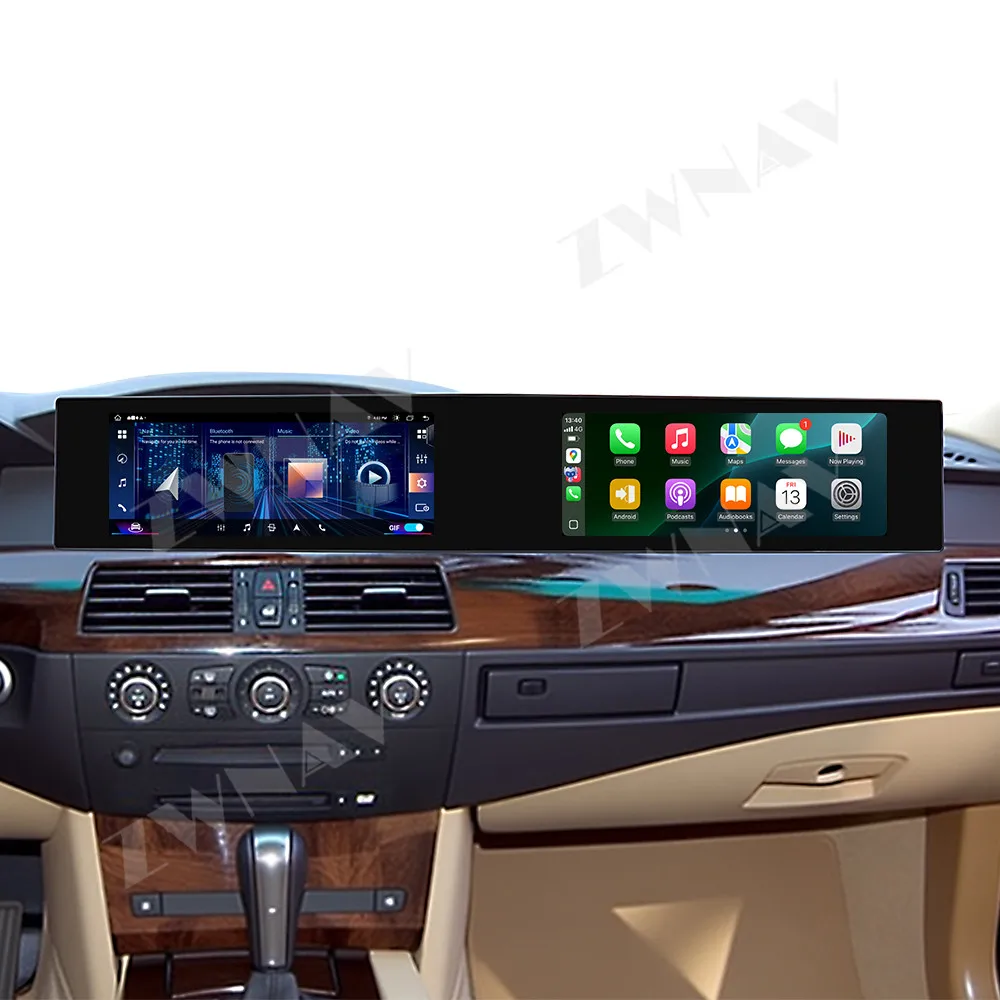 Stylish 21 Inch Dual Screen Android 14 Car Radio GPS Navi Wireless CarPlay Auto Accessories For BMW 5 Series E60 2004-2012 CCC