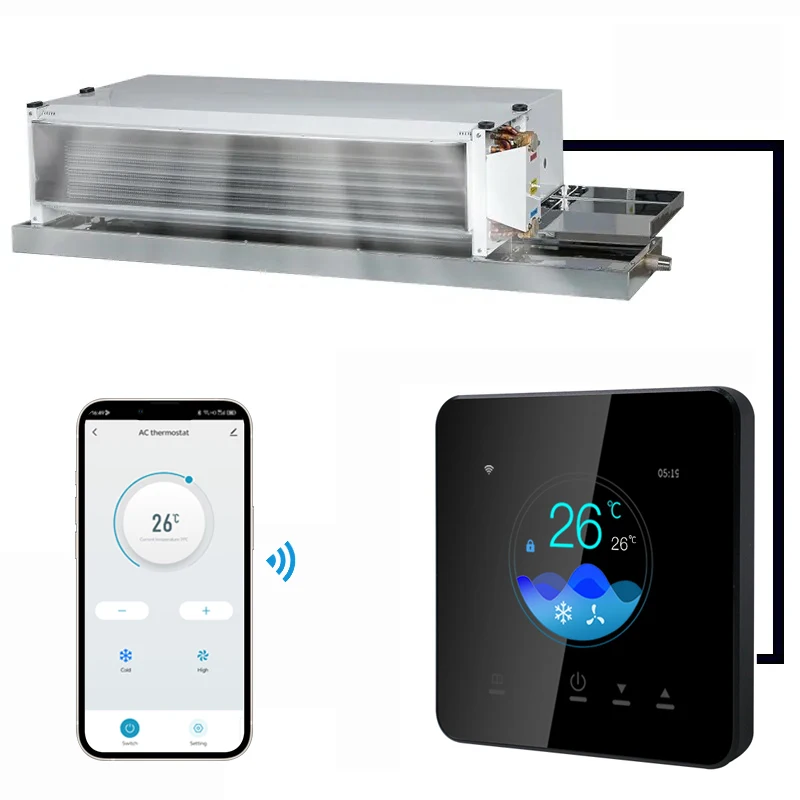 Unidad de bobina de ventilador de 220V y 24V, termostato, controlador HVAC, 2 tubos, 4 tubos, unidad de bobina de ventilador de 3 velocidades, funciona con Tuya Smart Life