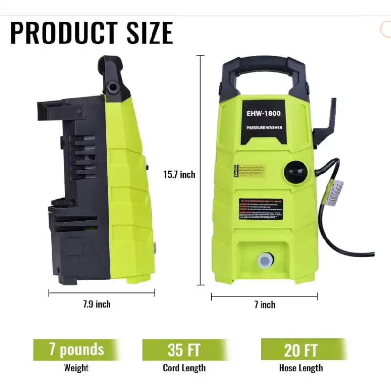Car Electric Pressure Washer High Power Power Washer with Foam Soap Bottle Quick‑Connect High Pressure Nozzles High Pressure Hose Power Cord US Plug Portable Cleaner Machine for Car Driveway Patio Deck Fence Garden Home Outdoor Heavy‑Duty Cleaning