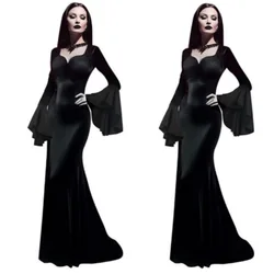 Halloween 2024 Explosive Vintage Morticia Adams Ling Long Dress Black Adams Family Dress Vintage Gothic Long Dress