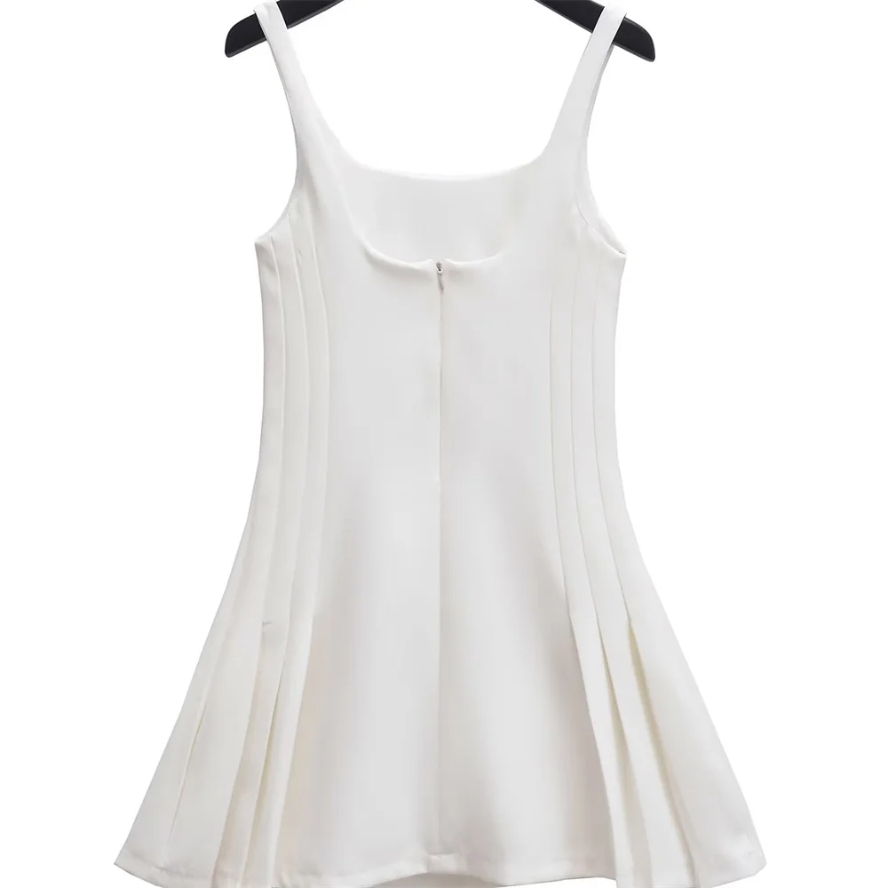 กระโปรงสั้นกว้างอัดพลีทเซ็กซี่สำหรับผู้หญิงยุโรปและอเมริกา2024ใหม่สำหรับฤดูร้อนกระโปรง ROK MINI ทรงสี่เหลี่ยมเปิดหลัง