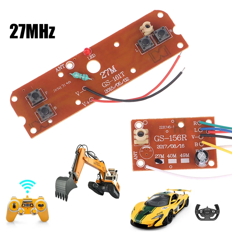 4CH RC Car Remote Control 27MHz Circuit PCB Transmitter and Receiver Board with Antenna Radio System