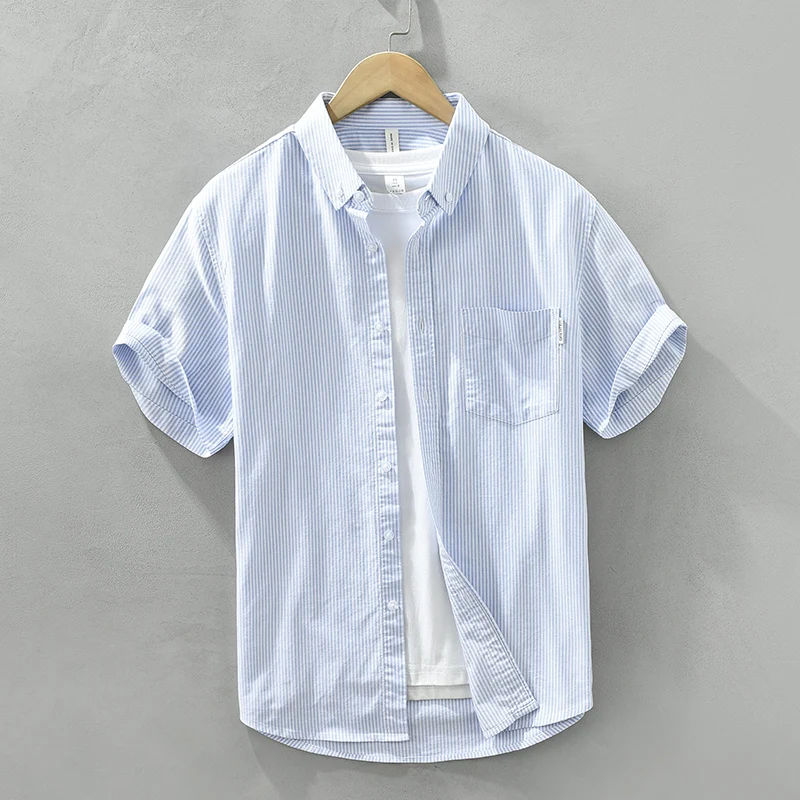 

Vertical Stripes Short Sleeve Shirt for Men Summer New Fashion Tops Male Breathable Casual Office Dress Shirt