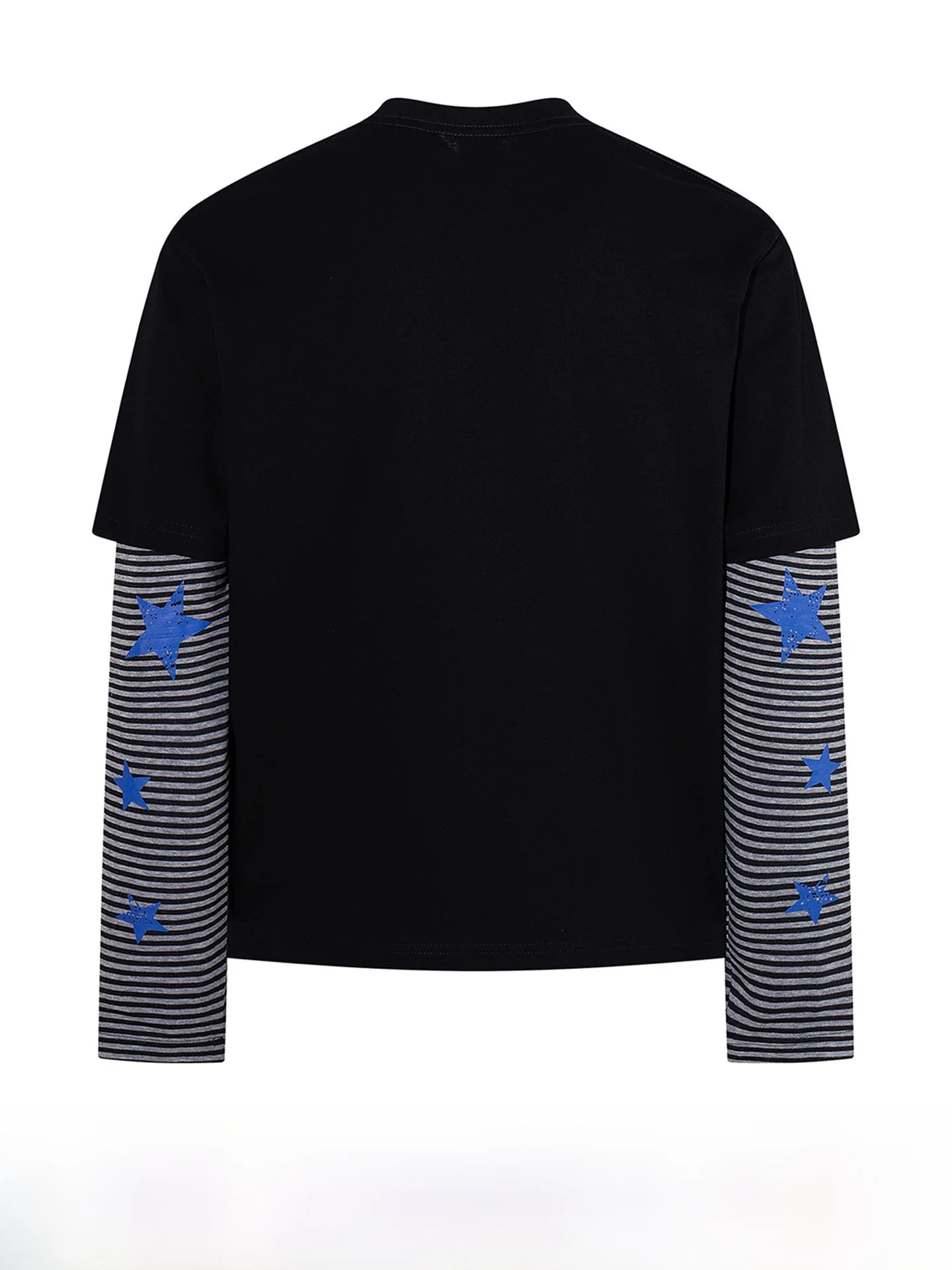 Street Style Long Sleeve T-Shirt Men's Blue Star Fake Two-Piece Tee Graphic Poster Collage Print Cotton Youth Fashion Trend