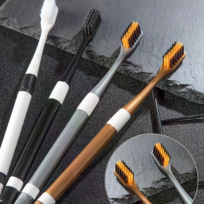 /YOV/Bamboo Charcoal Toothbrushes Ultra-Fine Bristle Cleaning, Family Outfit Couple Adult Fine Bristle Toothbrush Set 2 Pcs