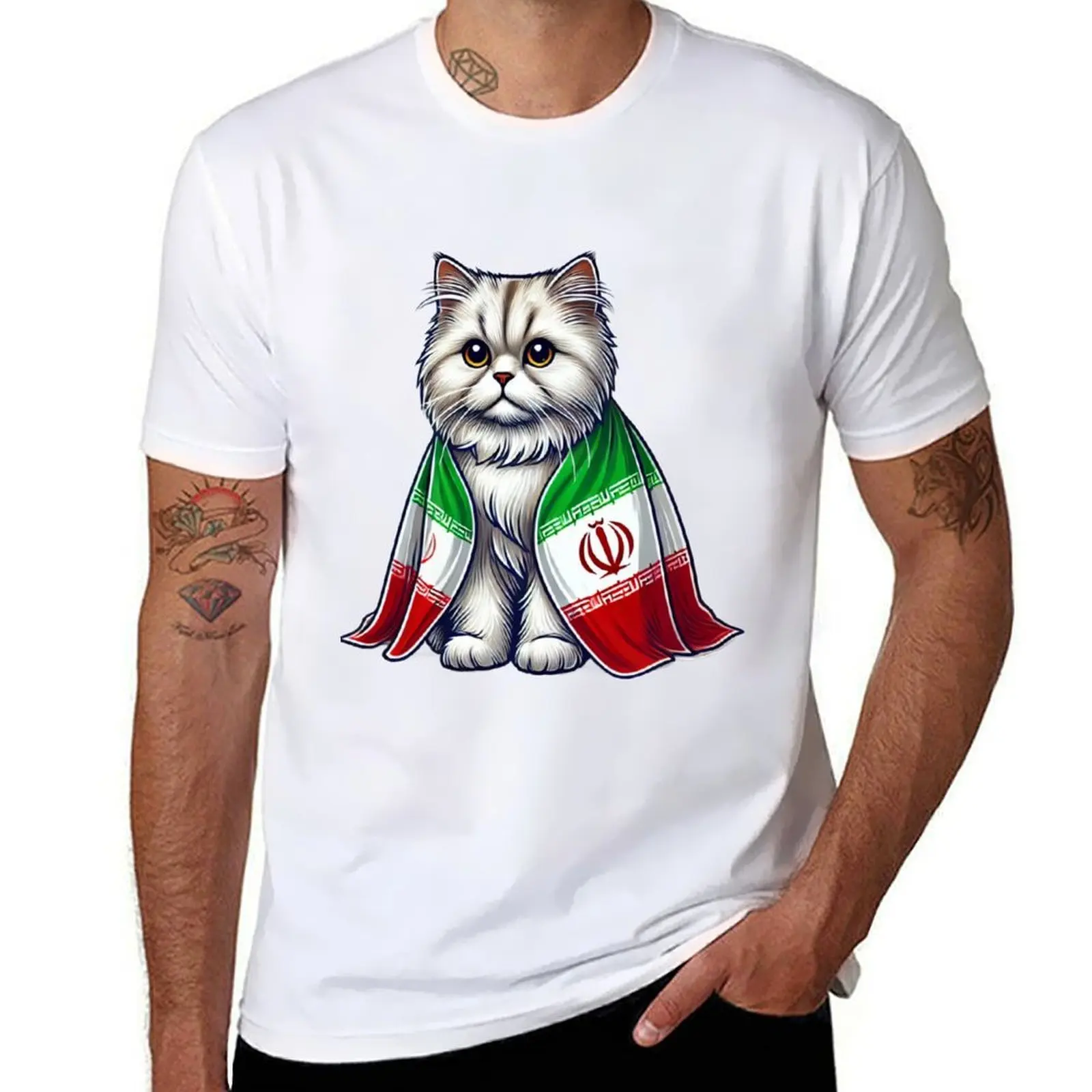

Proud Persian Cat Wrapped in the Iran Flag – A Symbol of Iranian Pride T-Shirt t shirts for man cotton t shirt for man T-Shirt