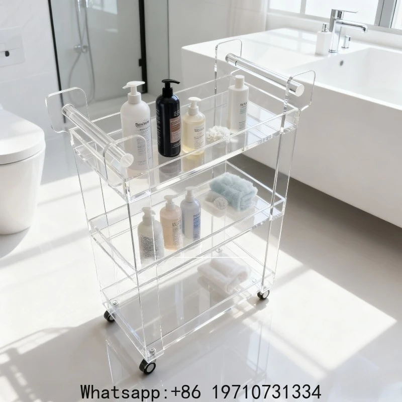 Acrylic movable cart, bathroom storage shelf, makeup vanity, multi-layer storage, floor-to-ceiling display corner shelf