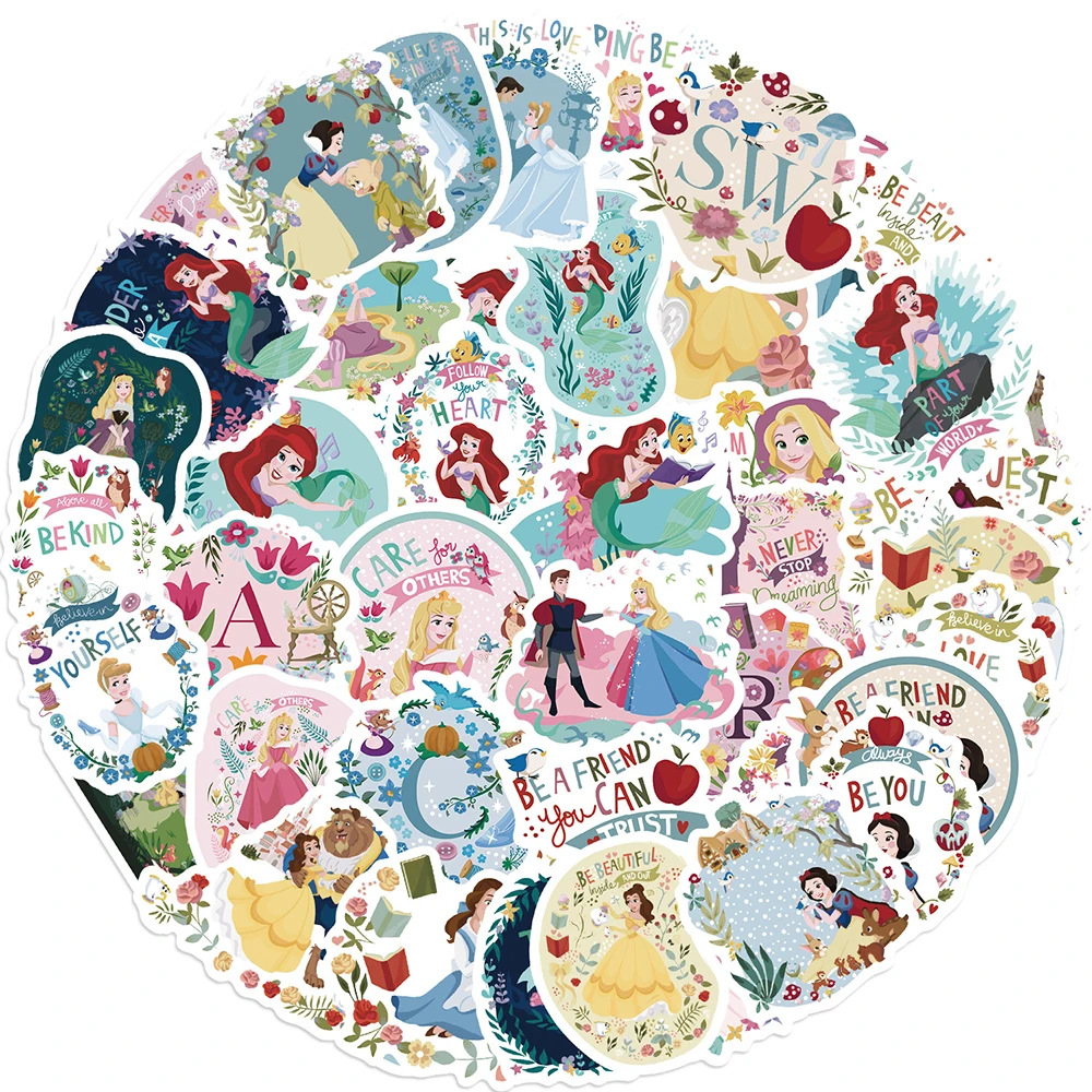 10/30/60pcs Disney Princess Graffiti adesivi simpatico cartone animato decalcomanie per bambini giocattolo valigia notebook telefono ragazza adesivo decorazione