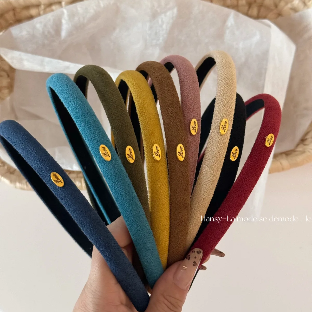 1Pcs Samt Textur Feine Haar Hoop Multi Farbe Einfache Liebe Logo Haar Hoop frauen Täglich Vielseitige Kopfbedeckung haar Bands – Detail 9