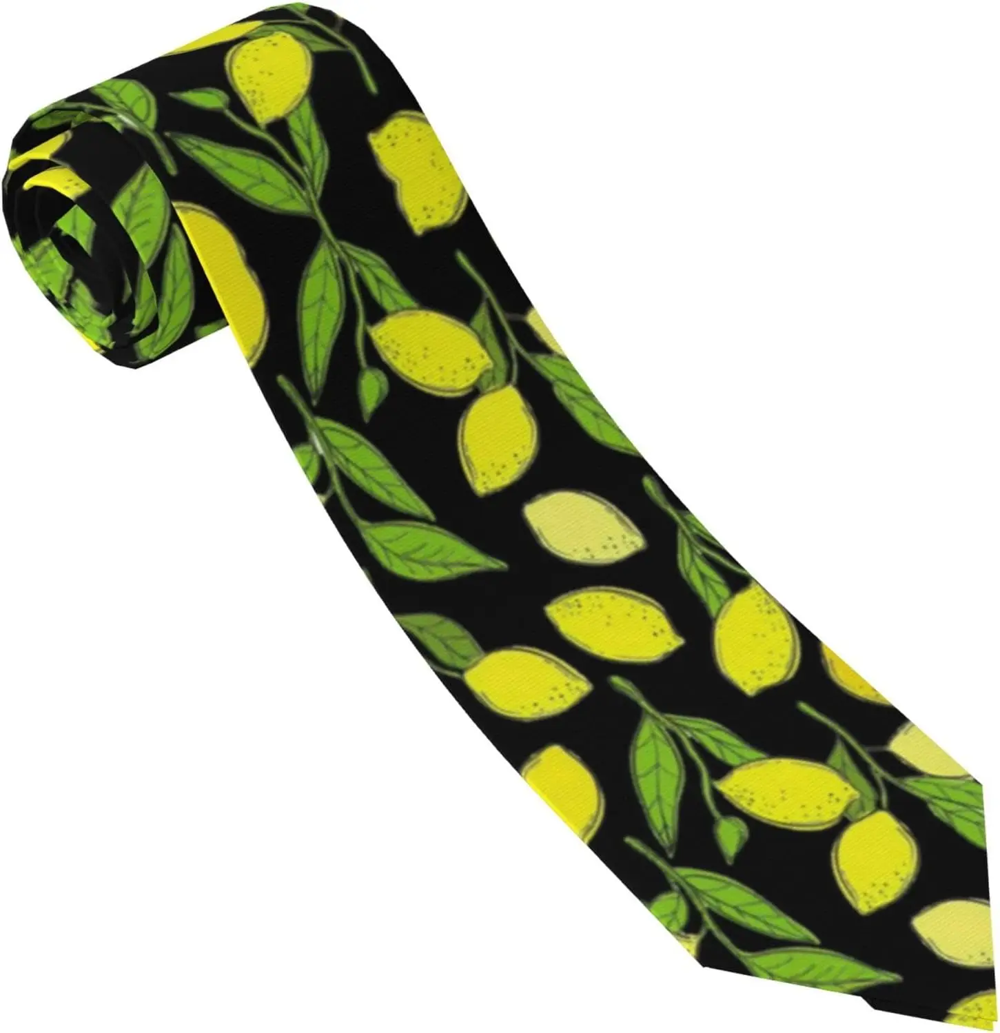 Yellow Fresh Lemons Print Fashion Necktie For Men Casual Gentleman Necktie Suit Ties For Work Casual Wedding Party