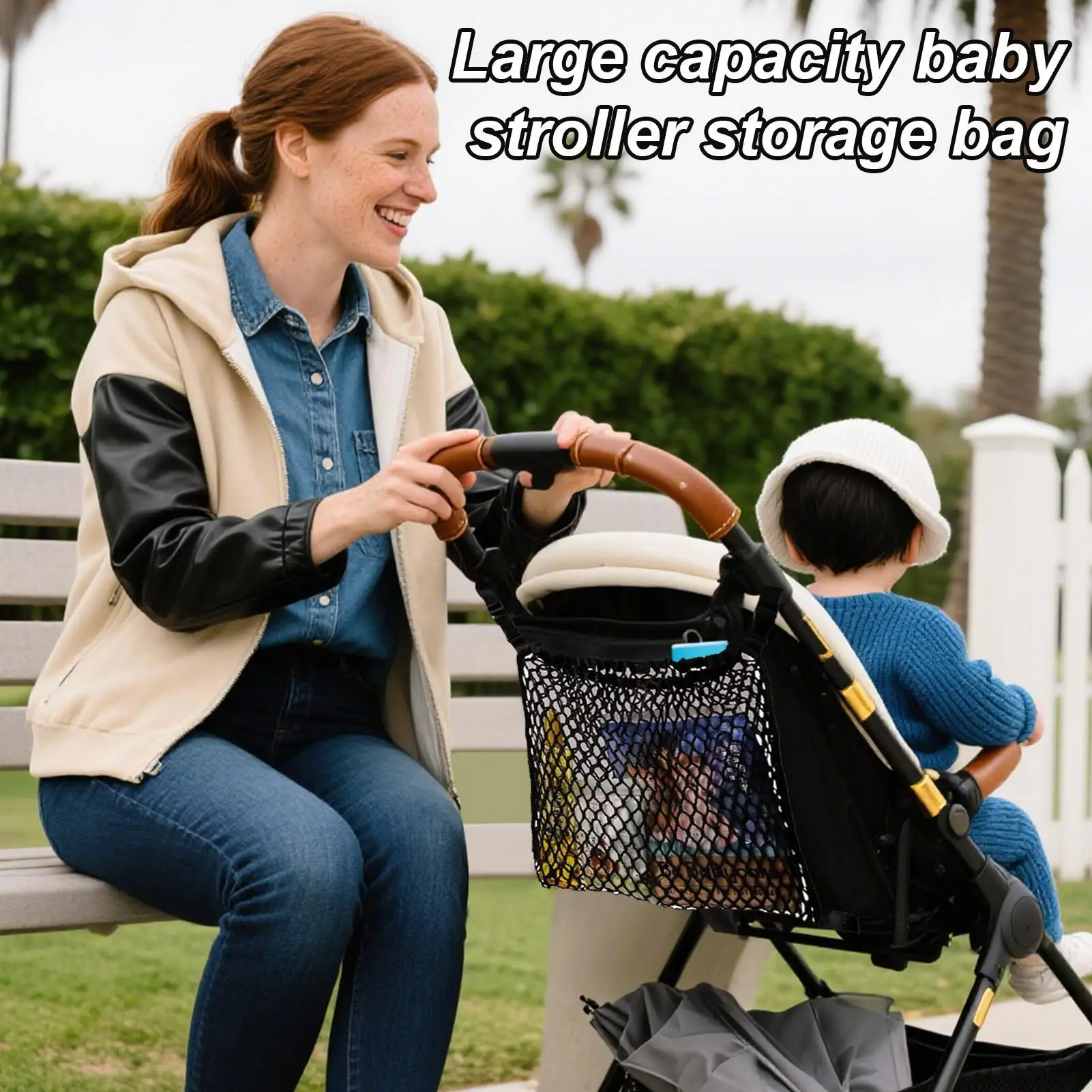 

Stroller Bag Stroller Storage Bag Adjustable Pushchair Mesh Pocket Snack Container For Outdoor Walks Diaper Grocery Shopping