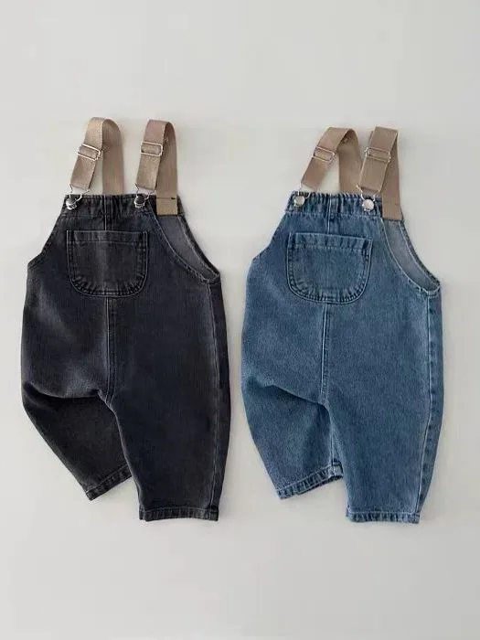 Spring New Baby Loose Denim Overalls Newborn Sleeveless Jumpsuit Solid Infant Girl Strap Trousers Toddler Boy Casual Pants 0-24M