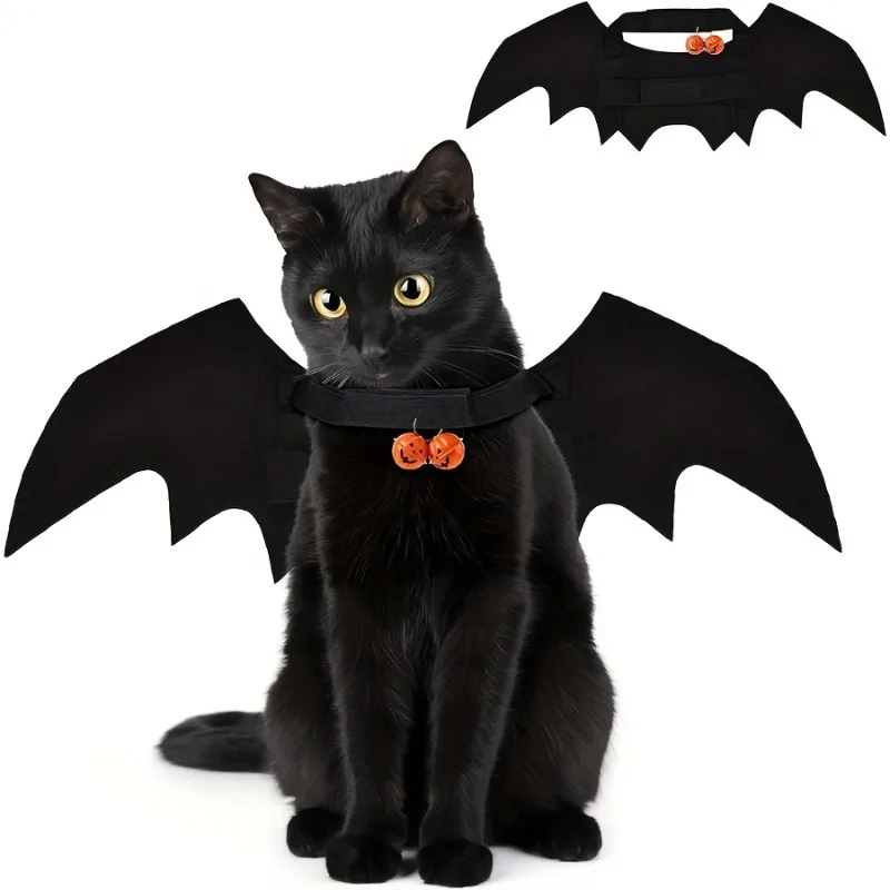 Halloween Bat Wing Pet Costume Creative Cat Dog Clothing with Bell Personalized Outfit for Holiday Party Dress Up Accessories