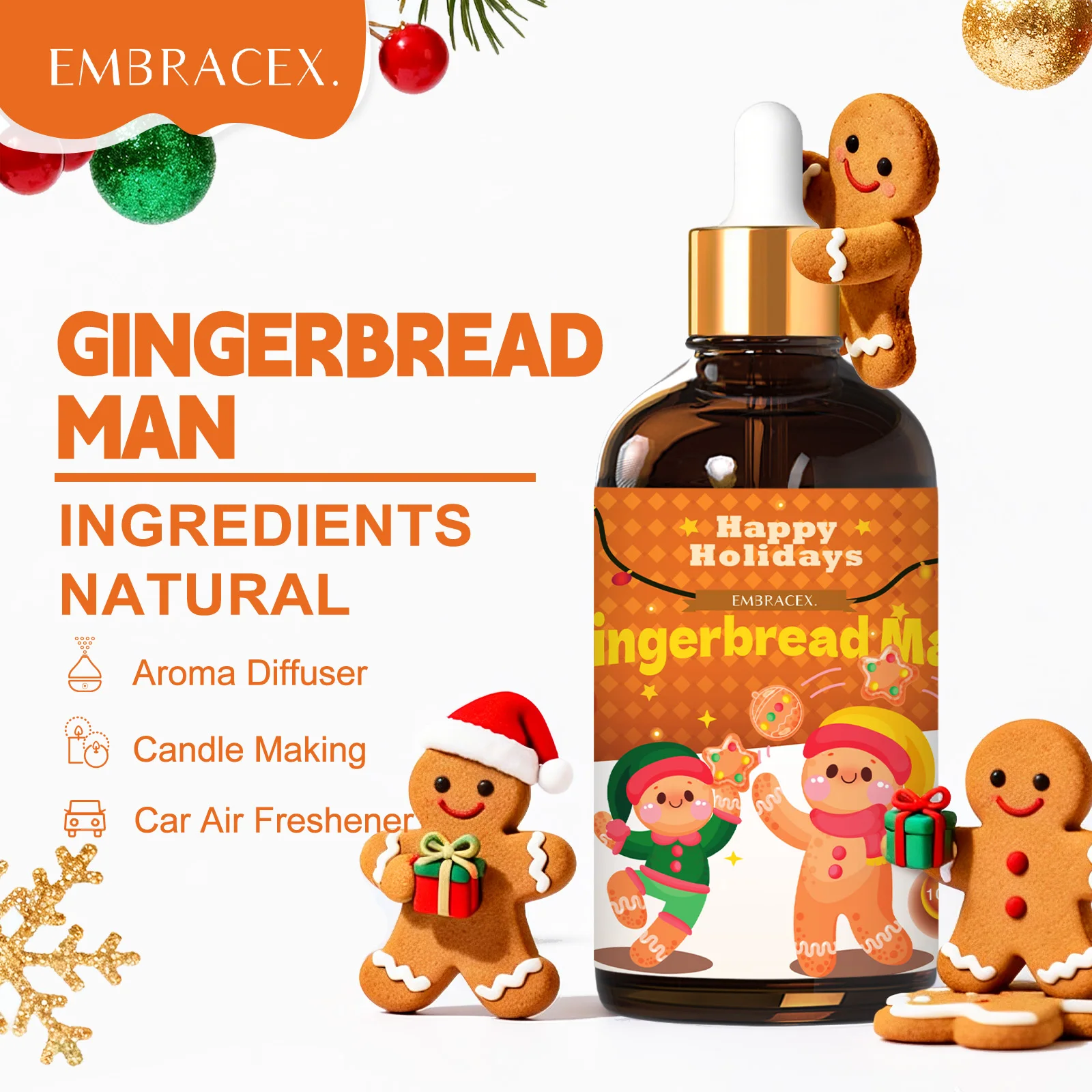 100ml Gingerbread Man Fragrance Oils Long Lasting Fragrance For Diffusers/Humidifier Christmas Gifts For Friends