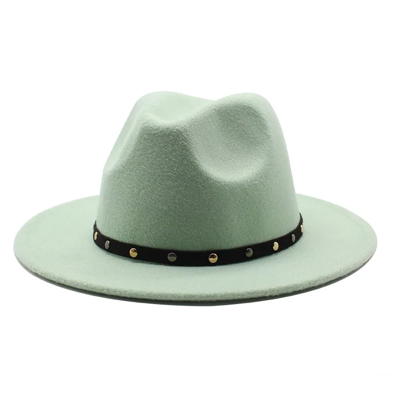 Sombrero de ala ancha para hombre y mujer, gorro de Jazz de lana blanca, de ala plana, europeo y americano, para otoño e invierno, 2021