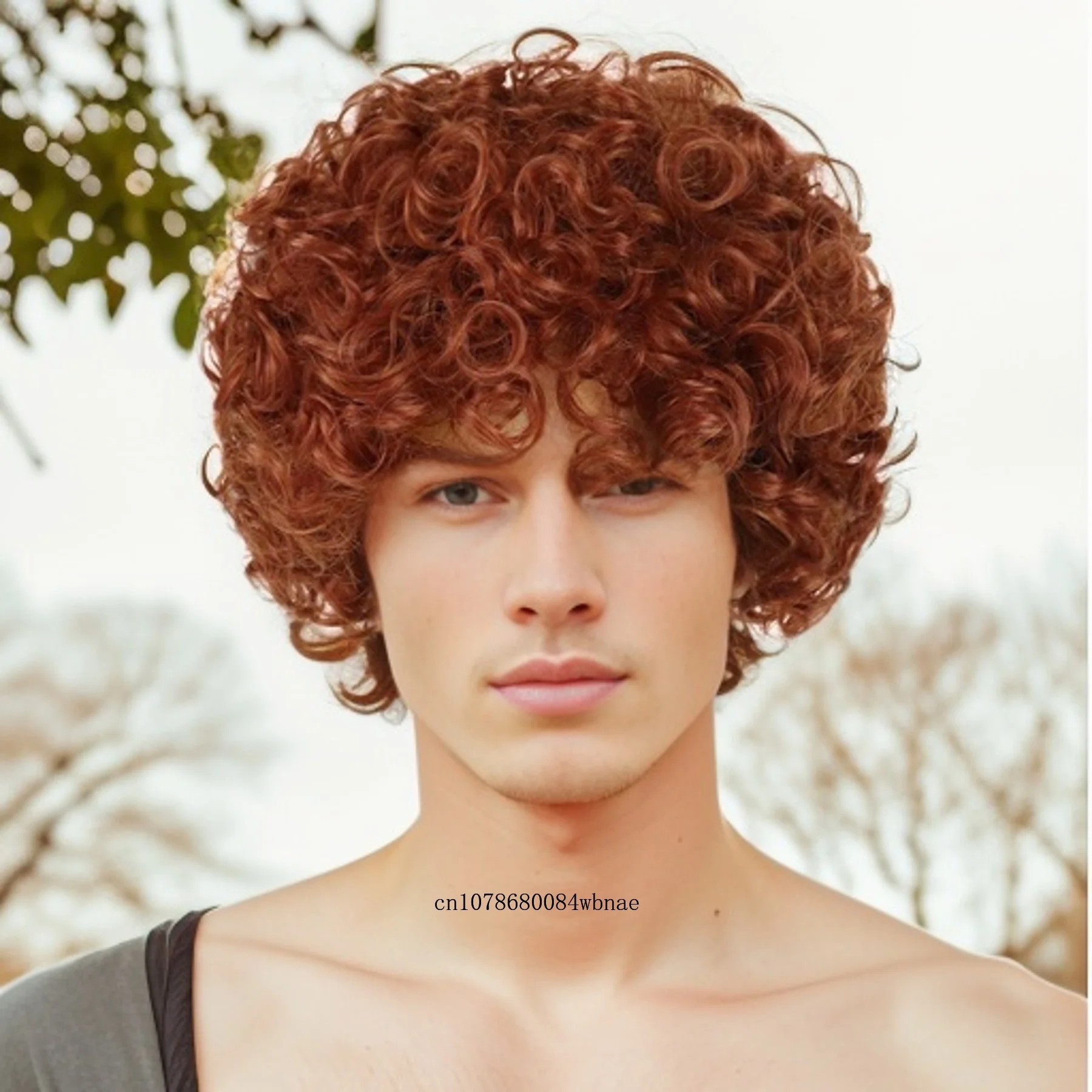 Pelucas de pelo sintético corto, peluca Afro rizada naranja Natural para hombres, fiesta diaria de Halloween, disfraz de especias de hielo, resistente al calor