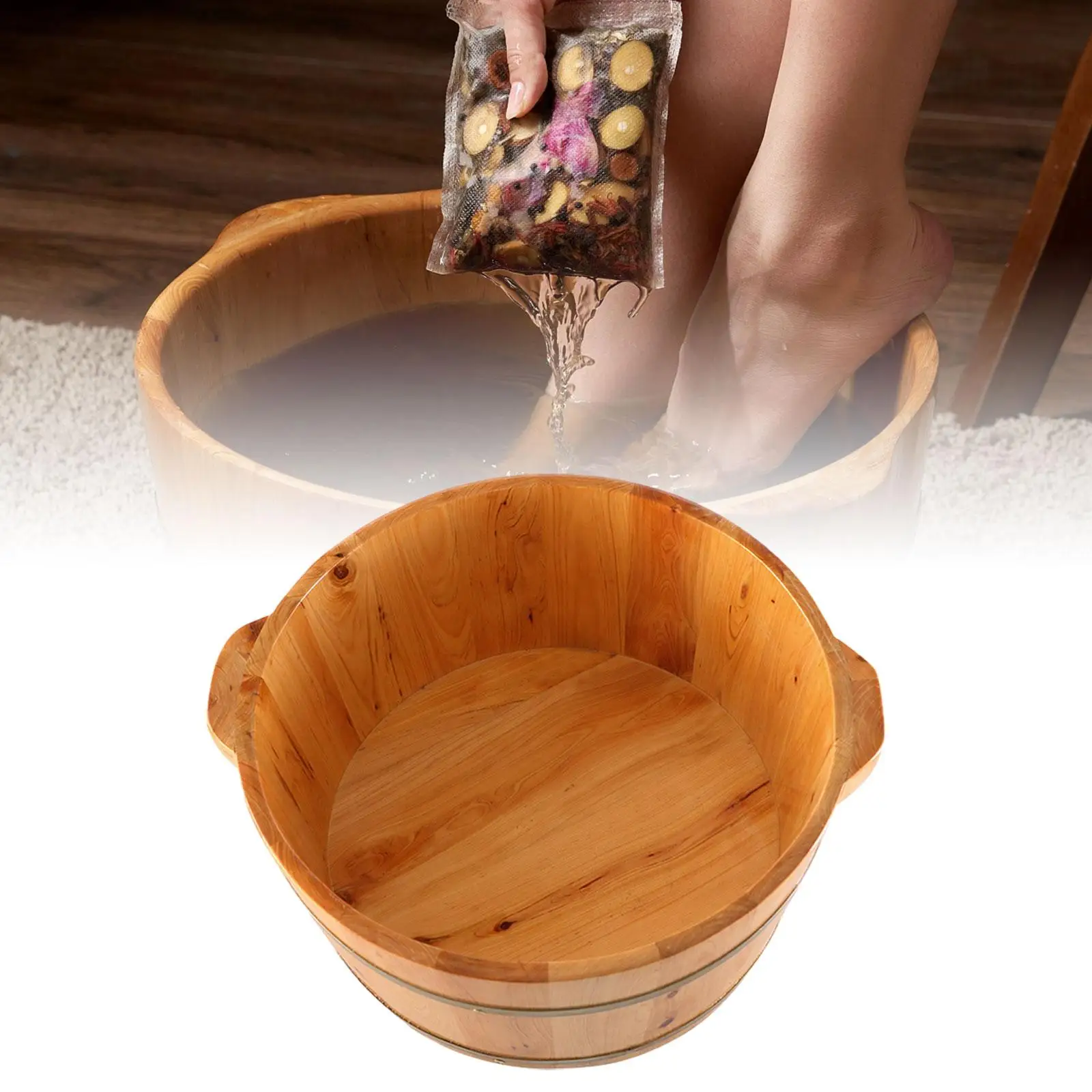 Foot Bath Basin with Handle Foot Soaking Basin Wooden Foot Footbath Bucket Foot Tub for Foot SPA Women Men Bathroom Soaking Feet