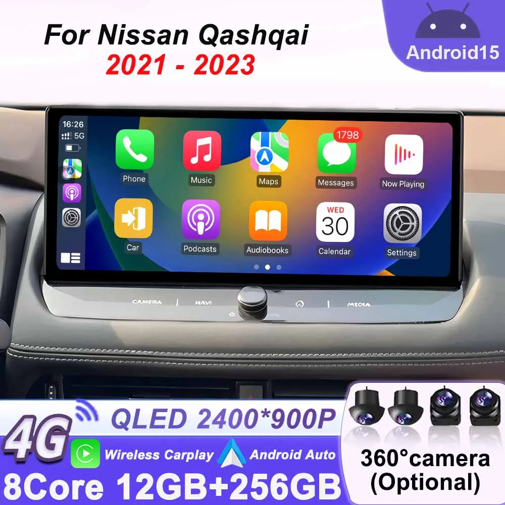 DSP Multimedia Video Player für Nissan Qashqai 2021-2023 Drahtlose Carplay Android Auto Auto Radio Stereo GPS Navigation Bluetooth