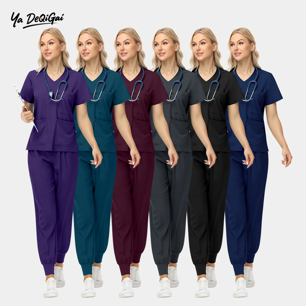 Ensembles de gommage, uniforme pour femmes, Articles de soins infirmiers, col en v, ensemble de blouses pour médecin, infirmière, accessoires d'hôpital, robe chirurgicale, gommage dentaire