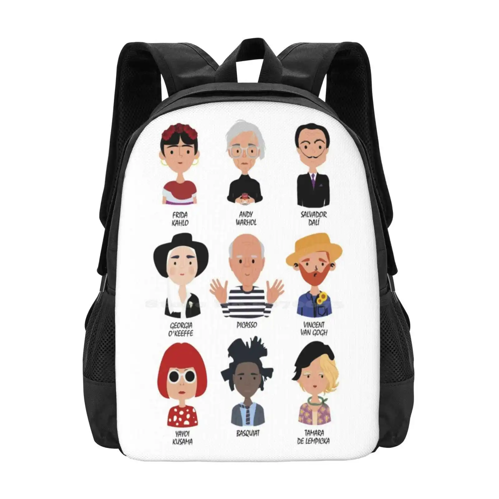 

9 Of The Greatest Painters Of All Time Hot Sale Schoolbag Backpack Fashion Bags Warhol Dali Picasso Van Gogh Yayoi Kusama