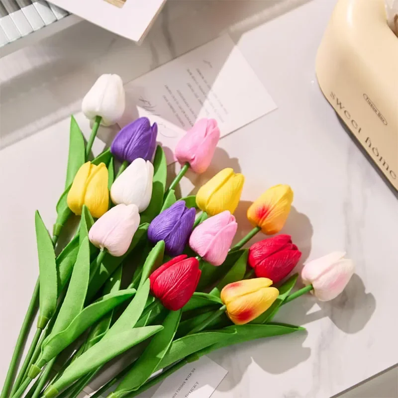 2026 Latest Real Touch Artificial Tulips Fake Flower Bouquet Home Wedding Party Decoration