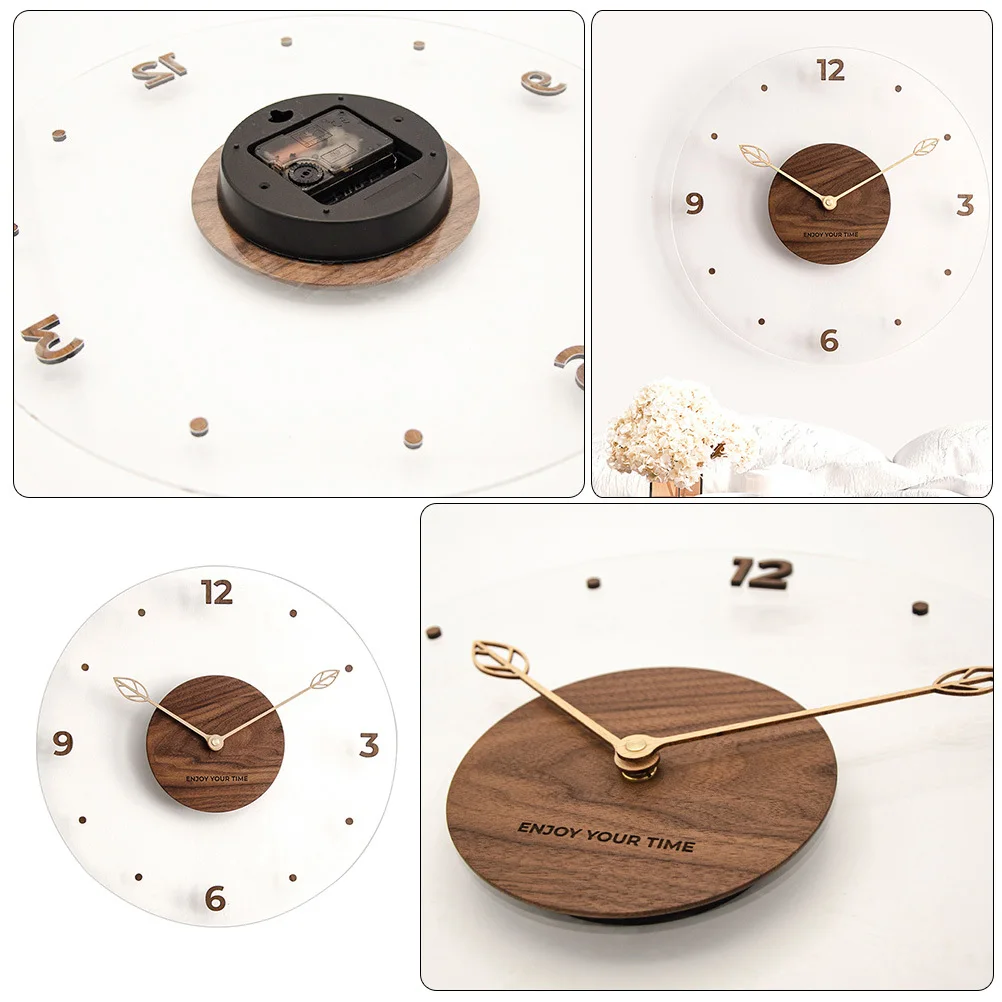 

1Set Acrylic Hanging Wall Clock Stylish Simple Punch-Free Wood Clock Home Office Decoration Acrylic Wall Pendant