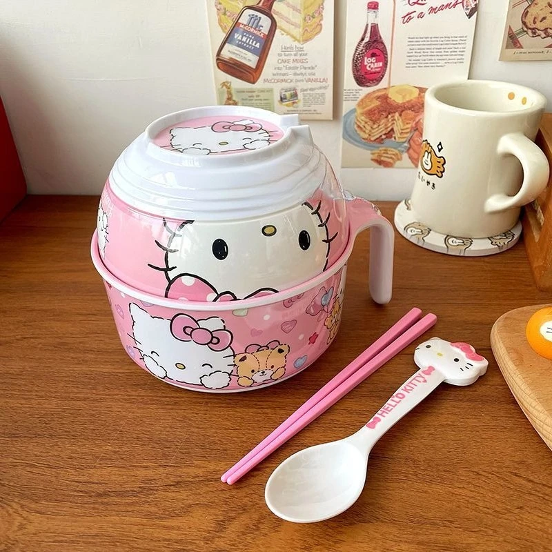 جديد مرحبا كيتي كورومي بلدي ميلودي عالية المظهر وعاء المعكرونة الفورية النوم مكتب متعددة الوظائف المحمولة وعاء الغداء مع غطاء