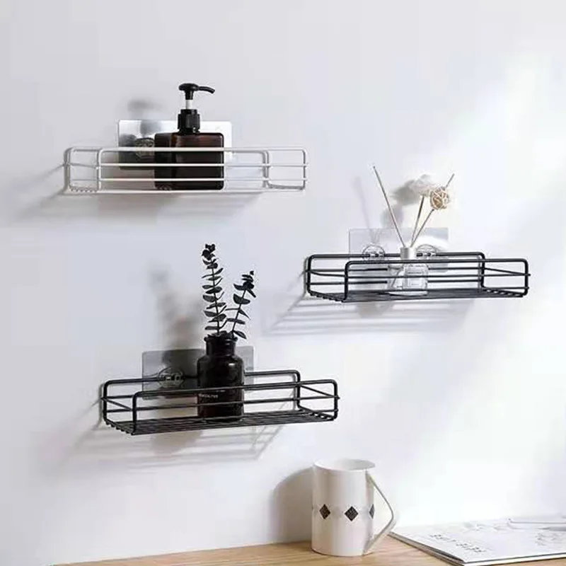 Wall Mounted Storage Rack No Drill for Bathroom Kitchen Dormitory Hanging Organizer Basket Waterproof Shelf with Strong Adhesive
