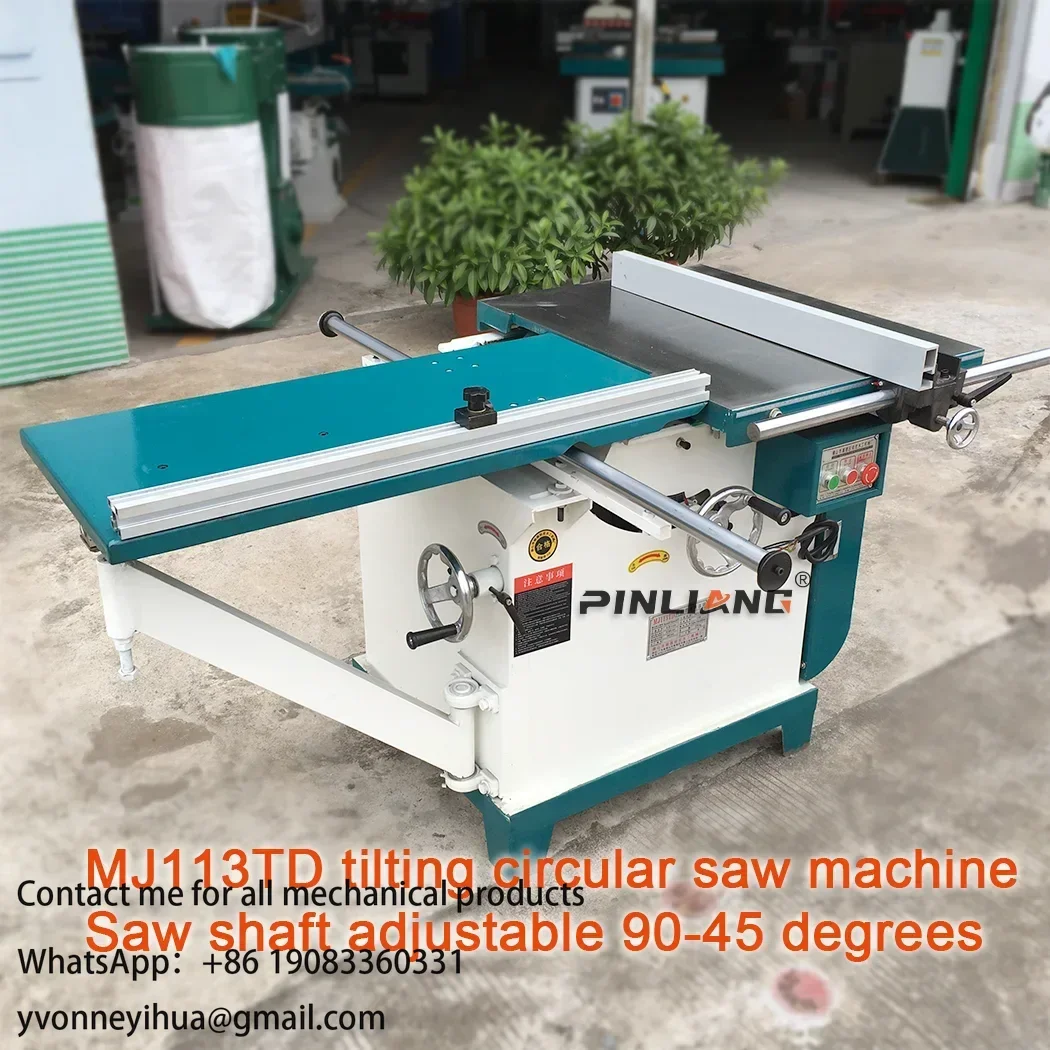 PINLIANG 45/90 Degree Wood Cutting Machine MJ113TD Radial Tilting Circular Saw Machine with Sliding Table