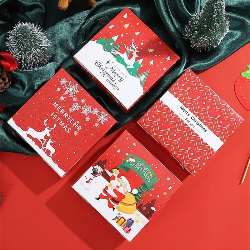 

10Pcs Christmas Packaging Candy Biscuit Egg Tart Egg Yolk Pastry Box Disposable Dessert Xmas Party Gift Boxes