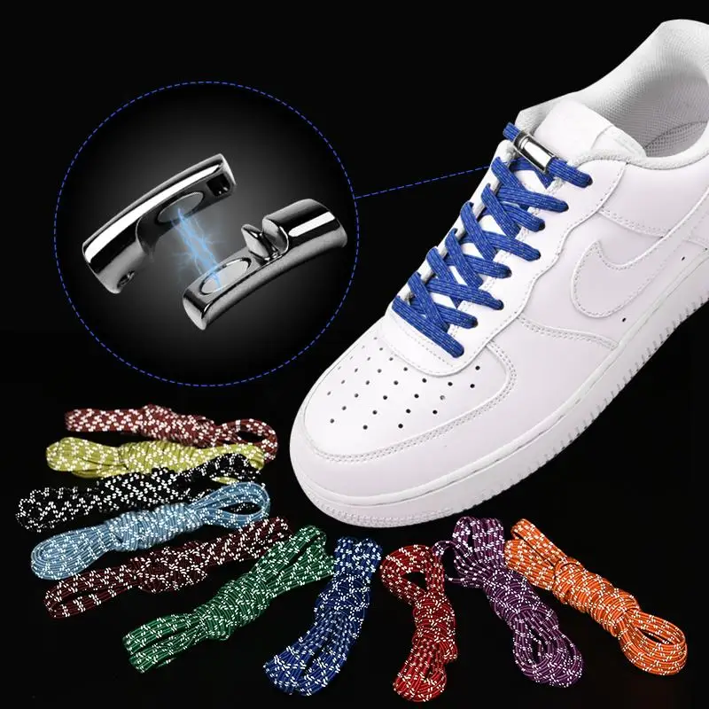 1 Pair Elastic Shoe Laces Reflective Quick Locking No Tie Shoelaces Magnetic Adult Children Sneakers Running Lazy Shoelace