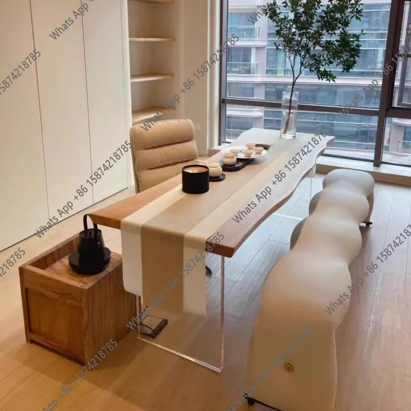 AAcrylic solid wood suspended dining table, desk, computer, desk integrated light luxury modern simple ash wood workbench