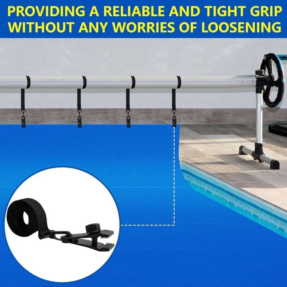 18/24Pcs Heavy-duty Pool Solar Cover Reel Attachment Kit Fixed Windproof Solar Cover Attachment Kit Straps Universa Rope&Clip