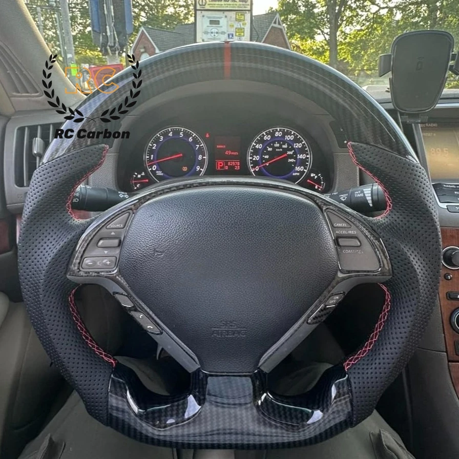 Hydro-Dip Print Carbon Fiber Steering Wheel Red Stripe For Infiniti G37 G37X 2009 2010 2011 2012 2013 Model Sport Racing Wheel